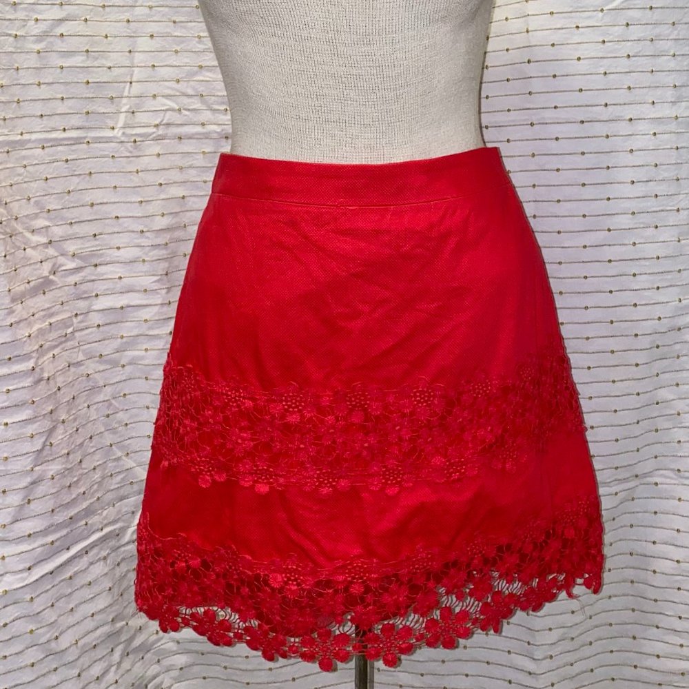J. Crew Coral Pink Mini Skirt Floral Lace Hemline Mini Skirt Barbiecore US6 - L - Picture 4 of 5